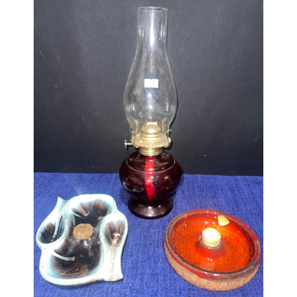 MCM Candy Dishes & Oil Lamp 21" tall