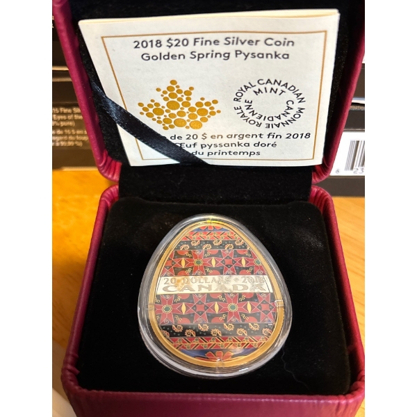 2018 $20 Golden Spring Pysanka - Pure Silver Coin