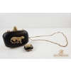 Image 1 :  Clutch-Jeweled Box Bag Looks Like Lagerfield Minaudière Panther , With Enamel Matching Pill Box 