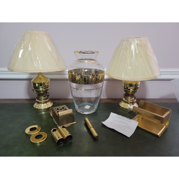 Beautifully Brass Home Accents & Decor - Pair Of Lamps 12T Antique Matchbox Mount TP Holder & more