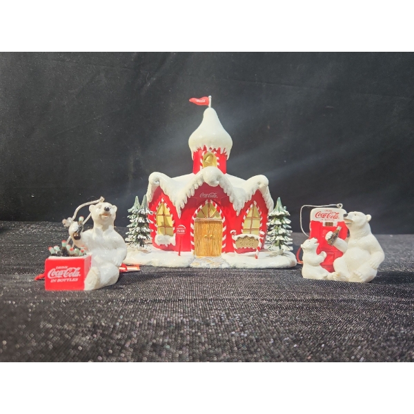 Coca Cola Polar Bear Village Collection " Village School" and Classic Tree Ornaments