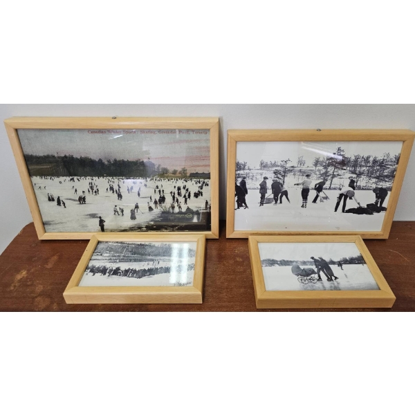 Framed Vintage Ice Skating Scene Prints