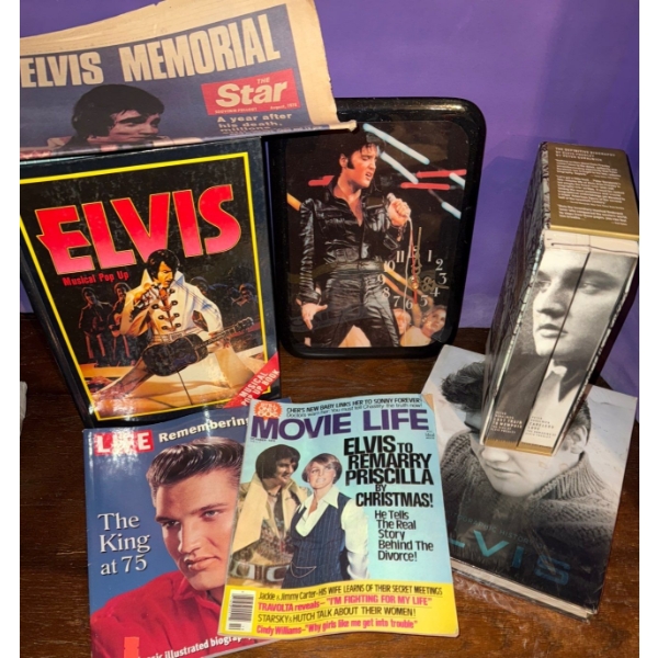 Assortment Of Elvis Presley Books & Collectibles- Elvis Wall Clock