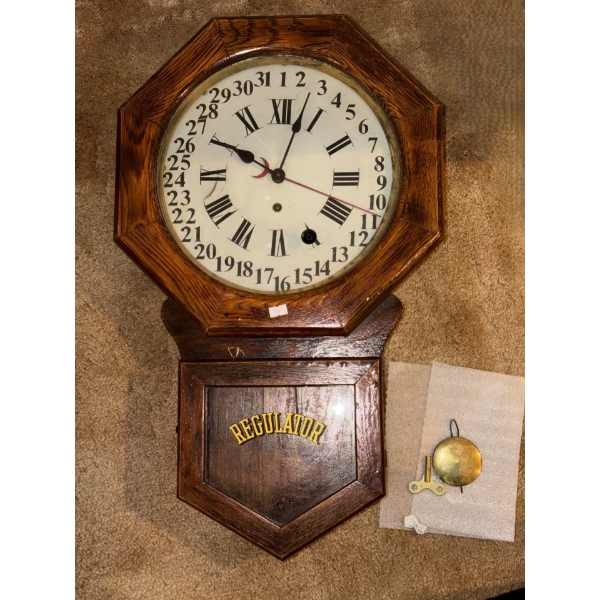 Arthur Pequegnat Regulator Clock 16 W, 5 D, 27 T w/ Date Dial and Roman Numerals