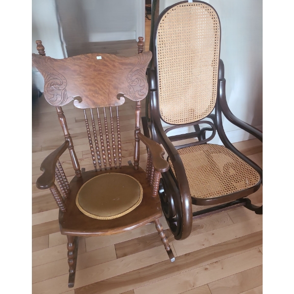 Two Rocking Chairs- 21.5 W, 30 D, 38 T and Rattan Detail 21.5 W, 38.5 D, 43 T 