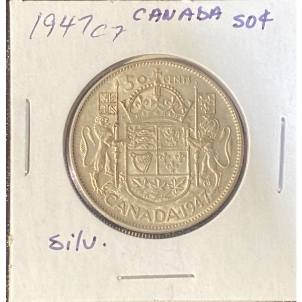 1947 Canadian 50 Cent Coin 92.5% Silver 11.62 Grams