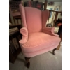 Image 1 : Pink velvet high back chair with wood legs in amazing condition