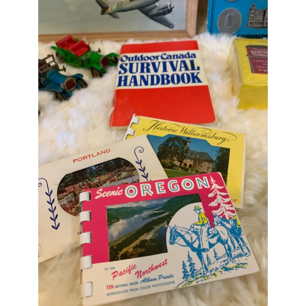 Collectibles Including WWII Plane Artwork, Model Cars, Coins, and Memorabilia