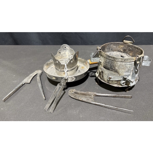 Vintage Metal Charcoal Burner and Tool Set