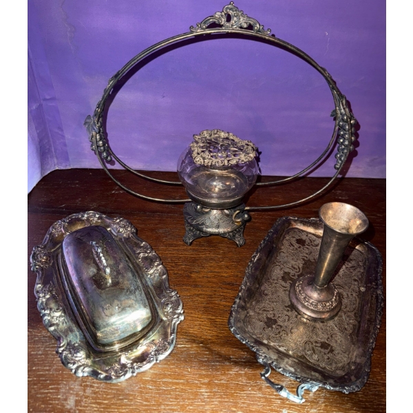Antique Silver-Plated Vanity Items- Victorian Era- Covered Butter Dish/Trinket Box +++