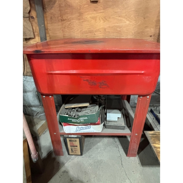 Parts washer will be drained and include a bucket of washing fluid 