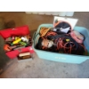 Image 1 : Tote Full Of Extention Cords w/ Metal Tool Box & Contents