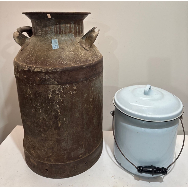Antique Milk Container w/ Metal Pot - 23T 