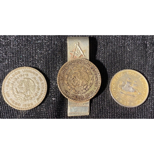 Masonic Money Clip With Mexican Silver Pesos