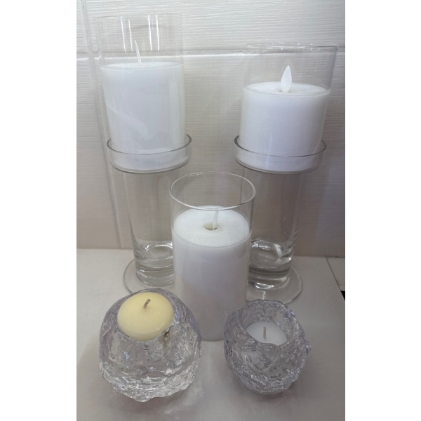 Kosta Boda Snowball Candle Holder - Scandinavian Votives w/ Flameless Pillar Candles 11"Tall