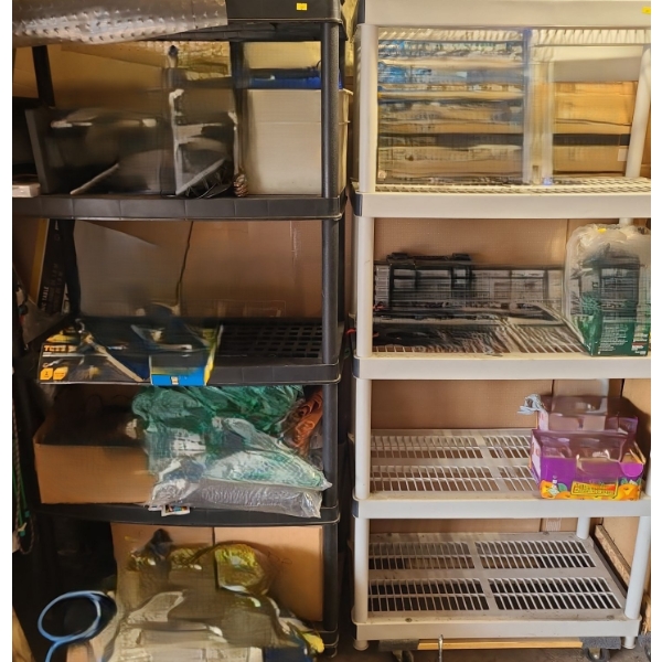 Pair of Sturdy Resin Garage Utility Shelves 36 W, 18 D, 72 T (Contents Blurred/ NOT Included)