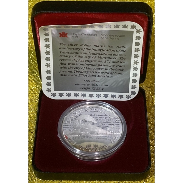 1986 Centennial of Vancouver 50% Silver Coin, 23.33 grams