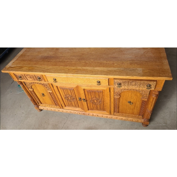 Wooden Carved Design China Cabinet: Upper 65 W, 16 D, 45.5 T and Lower Cupboards 66 W, 19 D, 34 T 