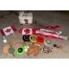 Image 1 : Hobby/Activity Assortment - Canadian Wind Sock Badmenton Paddles w/ Net Baseball Gloves & More