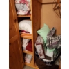 Image 2 : Wood Clothing & Storage Cabinet 46 w, 25 d, 76 h.  Incl Quilts, Blankets, Pillows & Sheets