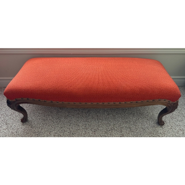 Vintage Oak Clawfoot Ottoman / Bench w/ Pumkin Upholstery & Stud Detail 34L