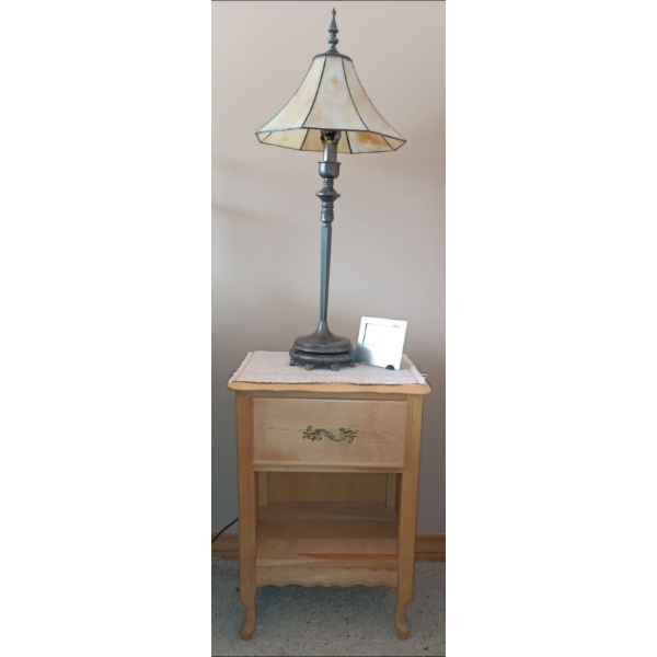 Wooden Side Table (17W, 13D, 25T) w/ Lovely Solid Metal Lamp & Clock 