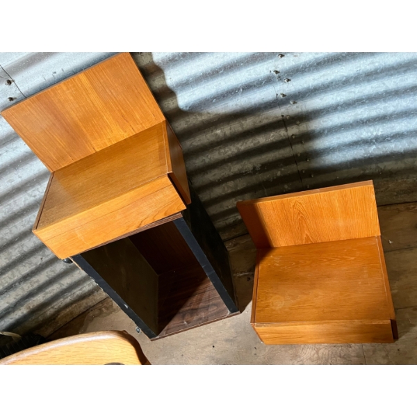 2 Wall Mounted Teak Side Tables with Drawers 21"L x 16.5"w x 17.5"D