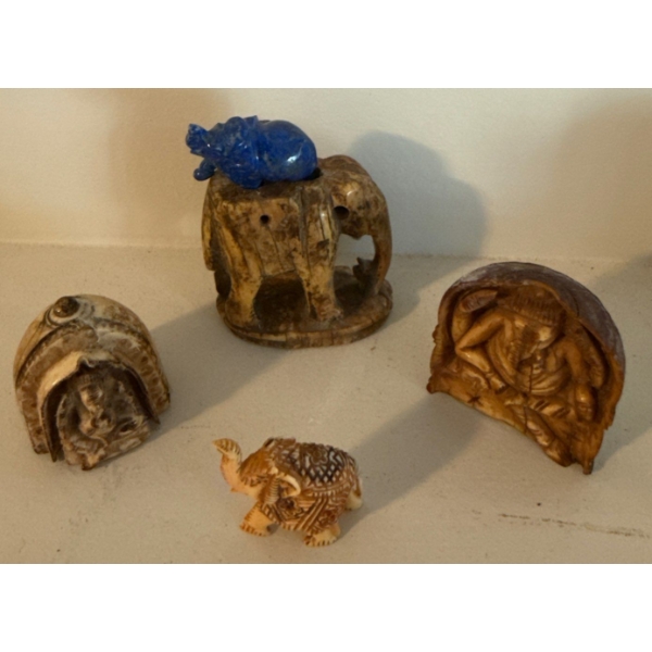 Hand Carved Bone Figurines / Ivory Elephants & More