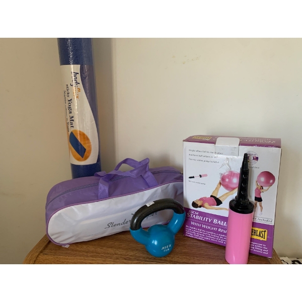 New in the Box Everlast Yoga Ball, 5LB Weight, New Yoga Mat with New Slender Shaper