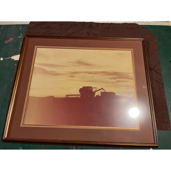 vintage Farm pitcher with combine and grain truck