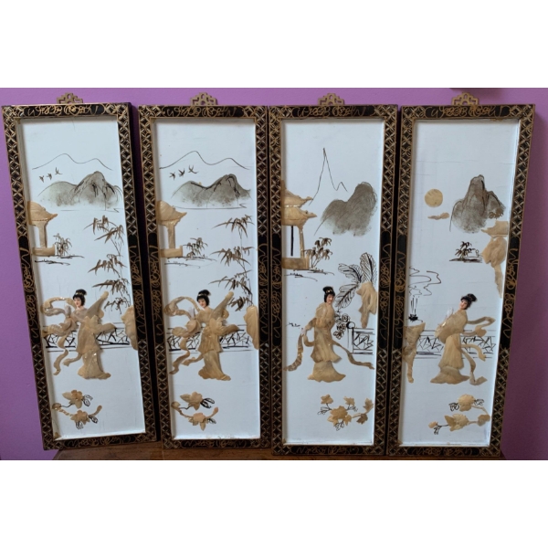 Beautiful set of 4 Mother of Pearl Art Pieces - 10x30 Each 