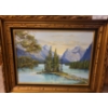 Image 1 : Framed Mountain & Lake Painting 32 w 26 1/2 h