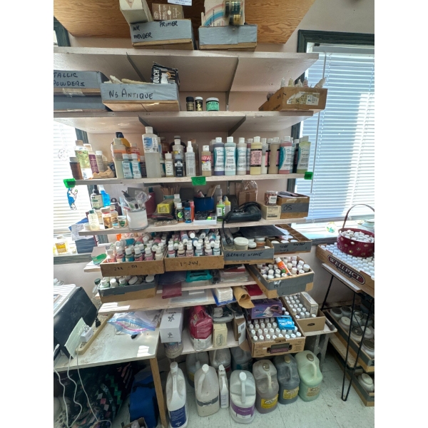 8 ounce under glaze paint and 2 ounce paints and all items on shelf