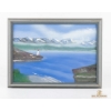 Image 1 : Landscape Painting A Lighthouse Set Against A Backdrop Of Mountains And A Blue Body Of Water 15''*12
