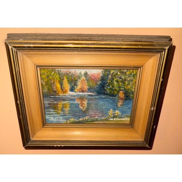 Framed Oil Painting of A Waterscape Scene Signed 'Shoup Pond' 8x7