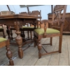 Image 2 : 1940s Hardwood Dining Table with Hand-Embroidered Cushions, Includes Extensions and Six Chairs