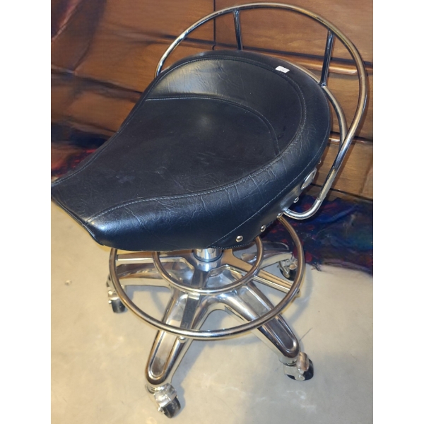 Chrome Rolling Shop Stool w/ Vinyl Seat 17 W, 21 D, 28 T