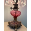 Image 6 : Cranberry Glass Table Lamps with Crystal Prisms and Ornate Metal Bases