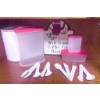 Image 2 : Tupperware Clear Storage Containers With Pink Lids and White Cutlery Set