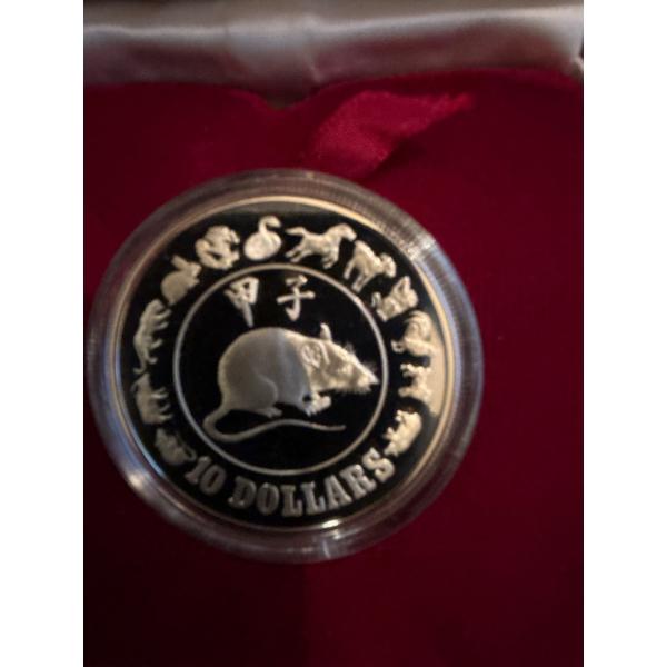 1984 Singapore 10 dollars Year of the Rat, 31,10 g .500 Silver 