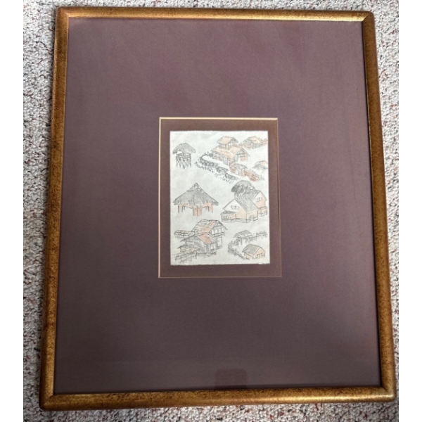 Vintage Matted Asian Art Print 13.5x16