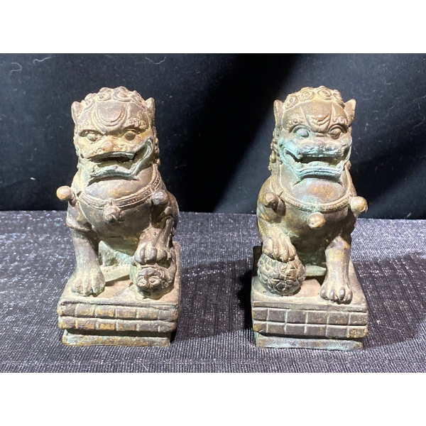 2 Chinese Foo Dogs Brass - 4" T