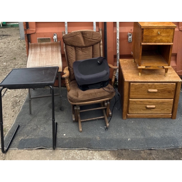Side Tables, Wood Chair (Damage), Carex Uplift Premium Power Lifting Seat (Tested, Works), More 