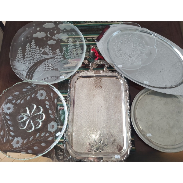 Serving Assortment- Largest Tray: 13 X 23, Forest Scene Glass Plate 17" Diameter and More!