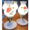 Image 2 : Antique Lanterns w/ Milk Glass Base 16T - Hand Painted Florals (2 Count)