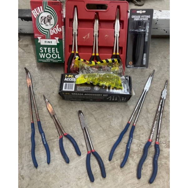 Set of Long-Reach Pliers & Grease Accessory Kit w/ Flexible Hose Attachment