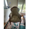 Image 1 : Ornate Wood and Fabric Chair 42H x 27W x 22D