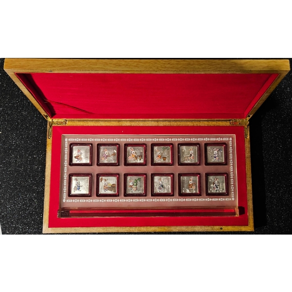 Rare Year of the Rabbit 12 Months Silver Bar Collection in Decorative Wooden Box #2