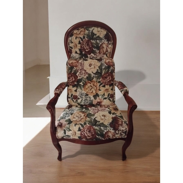Upholstered Mahogany Accent Chair 24x25x44 Floral Print 