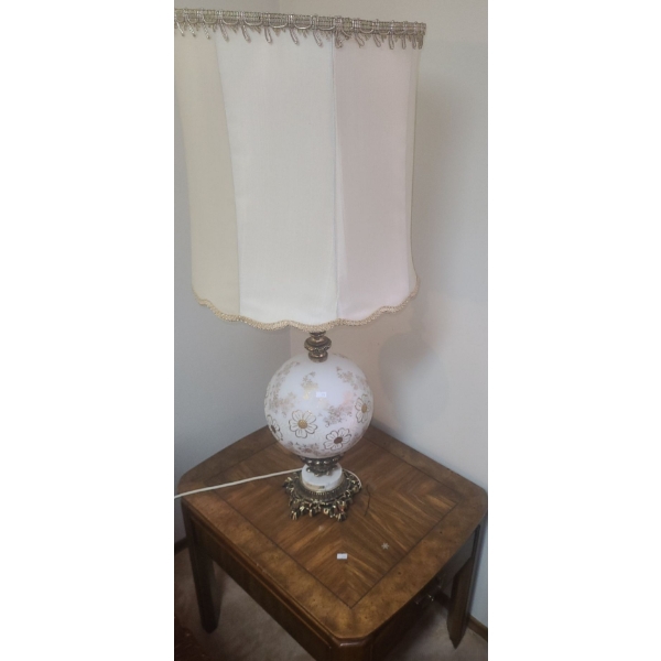 Vintage Table Lamp 42 T and Side Table 22 W, 27.5 D, 22 T 